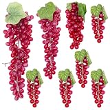 Attuslla 8 Uvas Artificiales, Rojo Simulación Uvas Artificial Lifelike Fruta, Uvas Realista Decoración para Frutas Accesorios, Frutas Decorativas