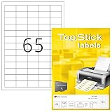 TopStick 8697 - Etiquetas autoadhesivas universales A4 pequeño (38,1 x 21,2 mm, papel) 100 hojas, 65 etiquetas por hoja, 6500 etiquetas, para impresoras inkjet y láser