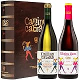 CAMINO DE CABRAS Estuche Vino para Regalar - Vino Tinto Mencia Ribeira Sacra & Vino Blanco Godello – Vino Gallego Gourmet - Vinos Buenos Para Regalar - 2 Botellas x 750 ml - Pack Vino para Regalar