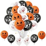Juego de 50 globos decorativos para Halloween, globos negros, naranjas y blancos, Feliz Halloween, fantasma, globos de látex reutilizables para la decoración de la fiesta de Haloween All Hallows' Day