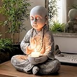 Garden Pley - Buda Grande para Vela 37 cm, Acabado Ceniza | Budas grandes de jardín fabricados en piedra artificial, ideales como budas decorativos para exterior