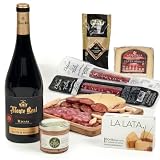 Lote 212: Cesta de Navidad Gourmet con Salchichón y Chorizo de Bellota Ibéricos, Queso Ibérico Curado, Vino Monte Real Reserva D.O. Rioja y Paté - Ibéricos a domicilio gourmet