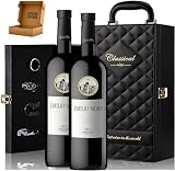 Estuche de Vino Elegante para REGALO con dos botellas de Vino y Set de 4 Accesorios (Ribera, Emilio Moro)