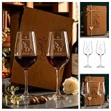 Olesea® - Copas de Vino Personalizadas con Caja de Madera Grabada, Regalo Aniversario Pareja, Boda y 50 Aniversario Bodas de Oro, Copas de Cristal Grabadas con Nombre