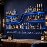 AUSKLEZU Botellero de Pared 3 Niveles con Iluminación LED, Estante Flotante Hierro Forjado, Diseño Ondulado Industrial, para Bar, Cocina, Restaurante (150 * 20 * 80cm)