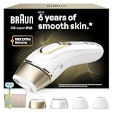 Braun Depiladora Luz Pulsada Silk-expert Pro 5, PL5342, Blanca/Dorada | Alternativa a Depiladora Laser, Elimina el Vello en Casa, IPL con Funda, Maquinilla Venus, 4 Cabezales para Cara Y Cuerpo