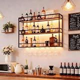 Botellero de Pared LED Moderno de 100 cm con Soporte para Botellas y Copas | Estante Metal de Botellas de 3 Niveles, 21 Copas Colgantes, Soporte para Botellas de Vino para Hogar, Bar Comercial, Cocina