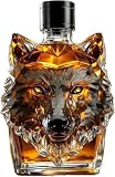 Jarra de whisky y vino de cristal 350 ml – diseño lobo 3D | botella de licor original, idea de regalo único para hombre, decoración de bar o hogar