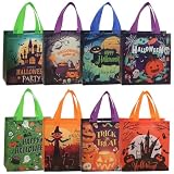 KUMSODE Bolsas de dulces de Halloween, paquete de 8 bolsas de dulces con asas, canasta de Halloween para niños, bolsas de regalo no tejidas, bolsas prácticas para dulces, galletas y bocadillos