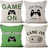 Aoihrraan 41x41cm Juego De 4 Fundas De Cojin Juego De Azar Moderno Controlador Verde Cuadrado Lino Decorativo Funda De Almohada Muchacho Jugador Cabrito Habitación Sofá Juego Fiesta Navidad Regalo