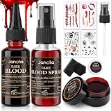 Janolia Sangre Falsa, Halloween Fake Blood con 30ml Sangre Falsa Spray, 30ml Sangre Artificial Goteo, 30ml Fake Blood Gel, Sangre Falsa Lavable para Halloween Carnaval Vampiros Zombis Heridas Cosplay