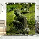 Cortina de Ducha 240x200cm Monje de Piedra Cortina de Baño de Poliéster Impermeable Antimoho 3D Zen Oriental Impresión Cortina Bañera Lavable con 12 Ganchos para Bañera D-451