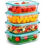 edihome, Recipientes de Cristal para alimentos, 8 Piezas (4 recipientes + 4 tapas), para Comida Hermetico, Apto para lavavajillas, congelador, microondas, sin BPA (4 Recipientes)