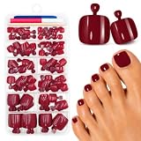 120 Piezas Uñas de Los Pies Postizas Cortas, 12 Tamaños Borgoña Francesas Artificiales Cubierta Completa Uñas Falsas de Los Pies, Fake Toenail Tips Set con Pegamento para Mujeres y Niñas