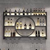 Estante de vino montado en la pared con luz , unidad de barra flotante estante de exhibición de botellas de licor, estante de almacenamiento multifuncional con soporte para copas de (140x15x80cm)