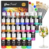 Nicpro Juego De Pintura Para Cristal, 30 Colores X 30 ml Pintura Ceramica | Esmalte Acrílico Impermeable Para Cerámica, Pintura para Vidrio, Copas De Vino, Vasos, Porcelana, Con Paleta, 10 Pinceles