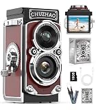 CHUZHAO - Cámara Digital Retro: cámara Vintage portátil Estilo TLR de Doble Lente, Enfoque automático de 12 MP 1080P FHD para apuntar y Disparar de Bolsillo, cámaras Digitales Retro con Tarjeta de 16