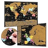 CraftWerk Mapa del mundo para rascar incl. mapa de Europa - mapa como póster de pared para fijar con alfileres - regalo para viajeros y veraneantes - Mapa para rascar 61 x 43 cm