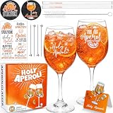ImnBest Juego de 2 vasos Apero con paja de vidrio grabada | Posavasos, pegatinas para vasos de aperol, gran regalo