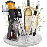 Brendo Enfriador de Botellas de Vino 4 en 1 – Varillas Enfriadoras de Acero Inoxidable en 2 Longitudes + Vertedor + Decantador + Tapón | Set de Regalo para Hombres y Mujeres | Accesorios para Vino