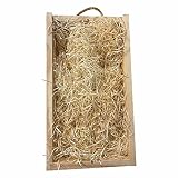 ADRI. Caja de madera para vino con virutas de relleno | 2 Botellas | Tapa corredera en DM y asas para transportar. Medidas de la caja 35 x 21 x 11 cm