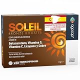 Acelerador Bronceado, SOLEIL - 80 tabletas con betacaroteno, Cobre, Selenio, Licopeno, Vitamina C,D,E,B. Suplemento acelerador de bronceado, Betacaroteno capsulas, acelera y mantiene la piel dorada