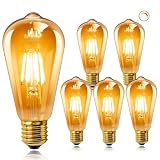 Bombilla Edison Vintage E27 LED E27 ST64 6W Regulable, 60W Equivalente, AC 220V, 600LM, Ámbar Blanco Cálido 2200K, Retro E27 Bombillas Filamento Decorativas para Cafés, Restaurante, Paquete de 6