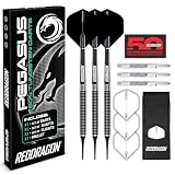 RED DRAGON | Dardos Pegasus 18g Barril/20g Punta Blanda | 80% Tungsteno | Plumas y Ejes Negros Incluidos