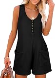 Sukiglam Mono Mujer Verano Sin Mangas Cuello en V Jumpsuit Corto Casual Sueltos Jumpsuit Petos Elegante Pierna Ancha Monos Tapeta de Botones Una Pieza Monos Pantalon con Bolsillos Playa Playsuit