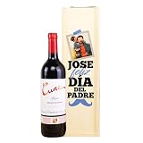 Caja de vino personalizada Día del Padre con botella, regalo original