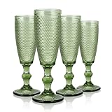 Joeyan 150ml Set de 4 Copas de champán Vino Verde Vintage con Relieve | Taza de Vidrio,Vasos Chupito Retro con Pie,Vajillas de Colores,Cristaleria para Bar Restaurante Casa,Apto para Lavavajillas