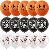 DOJoykey 15 globos de látex de 12 pulgadas, globos de látex blanco, negro, naranja, impresos con 3 patrones diferentes de Halloween para decoración de fiesta de Halloween