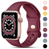 CeMiKa Silicona Correa Compatible con Apple Watch 40mm 38mm 41mm 42mm | Deportivas Silicona Repuesto Sport Correas para iWatch SE SE3 Series 11 10 9 8 7 6 5 4 3 2 1 para Mujer Hombre, Vino Rojo