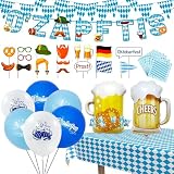 Juego de decoración para Oktoberfest, guirnalda de O'Zapft IS + guirnalda de banderines de 10 m + camino de mesa + 20 servilletas + 18 globos de látex impresos XXL + 17 accesorios, para eventos