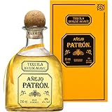 PATRÓN Añejo Tequila, envejecido en barrica de roble 12 meses, 40%, 70 cl | Tequila Añejo prémium elaborado en pequeños lotes artesanalmente en México, 100 % agave azul Weber, regalo premium, 700 ml