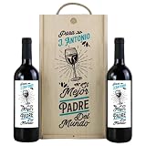 Caja Regalo 2 Vinos Personalizada El Mejor Padre del Mundo Caja Madera Vino para Papá