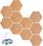KAHEIGN 10 Piezas Tablero de Corcho Hexagonal, Tablón de Anuncios Autoadhesivo de Bricolaje Tablero de Mensajes de Aplicación Multifuncional para Bricolaje con 40 Piezas de Alfileres de Colores