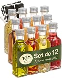 Praknu 12 Botellas Cristal 100ml con Tapón Rosca Hermético - Con 12 Etiquetas y Rotulador - Botella Vidrio para Licores Caseros, Aceite & Cerveza Artesanal