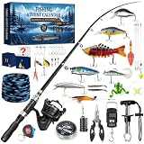 Viosmut Calendario Adviento Pesca 2026 Hombre Adolescente, 24 Días Calendario de Adviento Pescador con Caña Carrete Señuelos Accesorios, Kit de Pesca Regalos Navidad para Abuelo Padre Hijo Novio