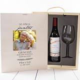 CALLE DEL REGALO Kit de Vino Personalizado con Cune Crianza, Copas de Vino y Caja de Madera con Foto (Aniversario)