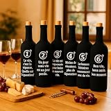 Juego de 6 fundas de cata de vino – calcetines de neopreno negro opacos numerados 1 a 6 con citas – accesorios de enología, blind tasting, regalo vino original