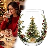 Junjie Vaso de Navidad 3D con,Copa de arte de cristal de Navidad,Copa de vino sin sentido para café, té, zumo, leche, fiesta de Navidad, decoración festiva, idea de regalo,#D