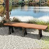 Madera para exteriores con patas de metal, asiento elegante para porche y jardín, superficie de tronco, perfecto para relajación y entretenimiento al aire libre, color: marrón