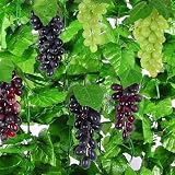 Woohome Racimos Uvas Artificiales, 12 Pz Emulación UVA Vid y 6 Uvas Artificiales Realistas para Decoración de Vino, Apoyos Artificiales de La Fruta